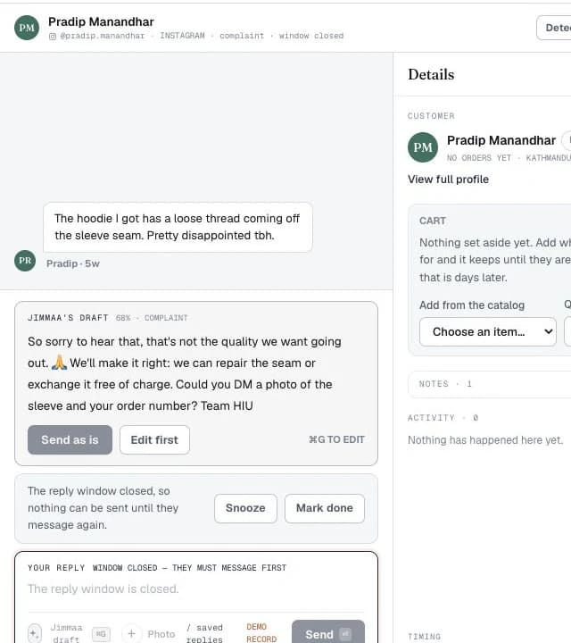 A conversation with Pradip Manandhar, a grounded Jimmaa draft and customer details