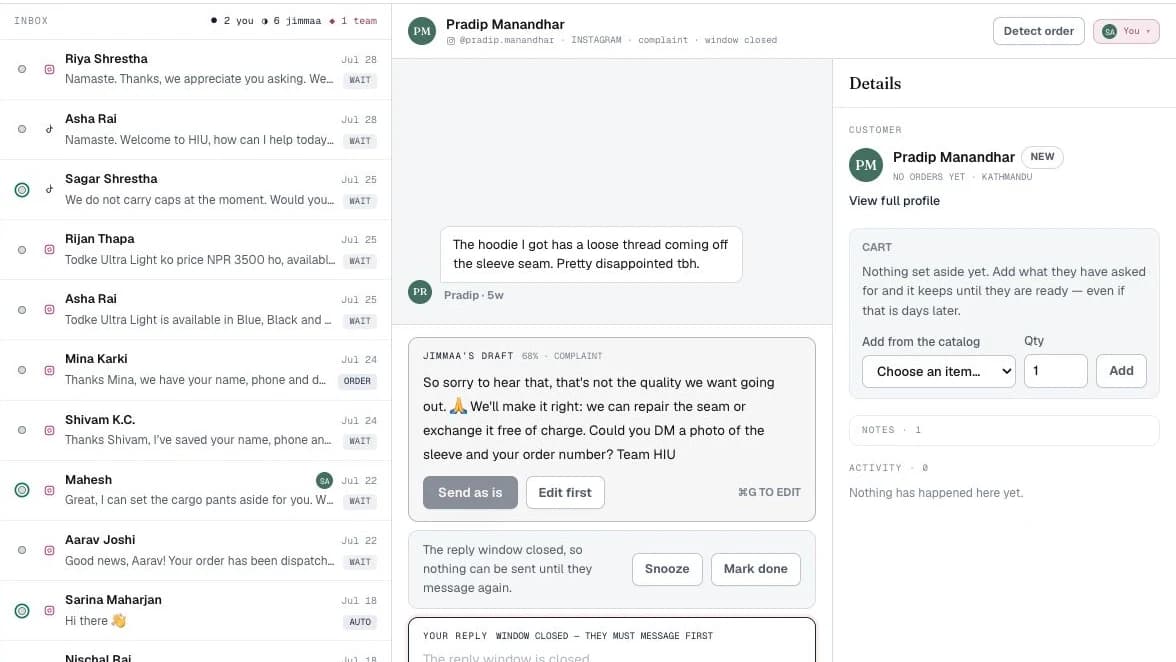 A conversation with Pradip Manandhar, a grounded Jimmaa draft and customer details